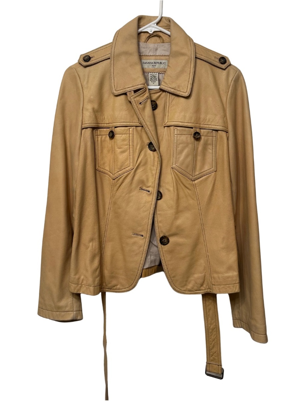 Vintage Banana Republic Women's Light Tan Leather Button-Front Jacket